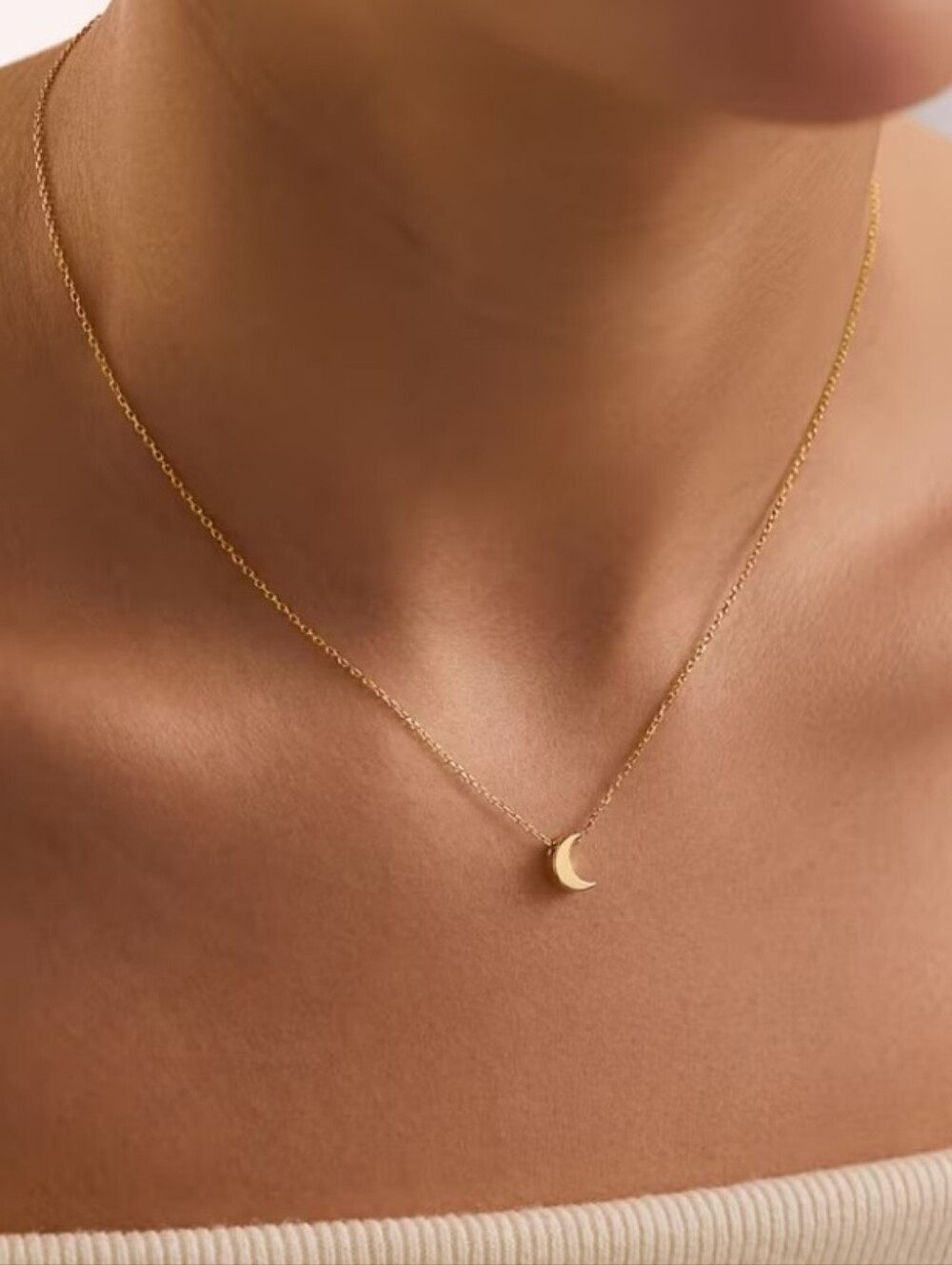 NEW! 18K Gold Plated Minimalist Tiny Crescent Moon Pendant Chain Necklace
